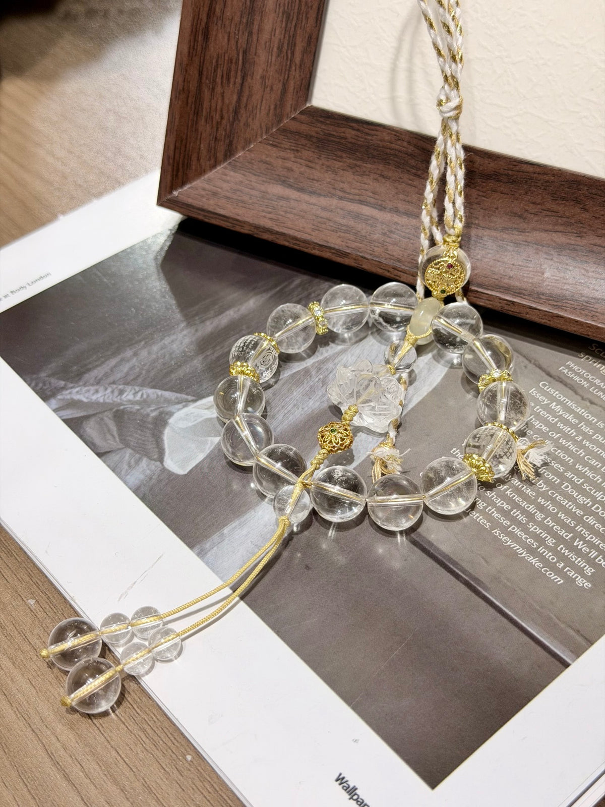 Clear quartz lotus car charm with citrine peace buckle